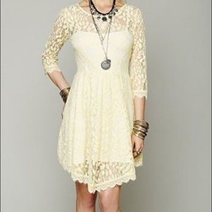 Yellow floral mesh lace free people dress